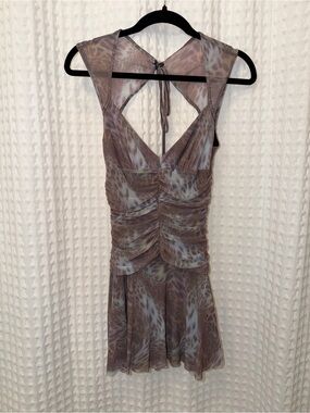 silence + noise Taupe Ruched V-Neck Mini Dress